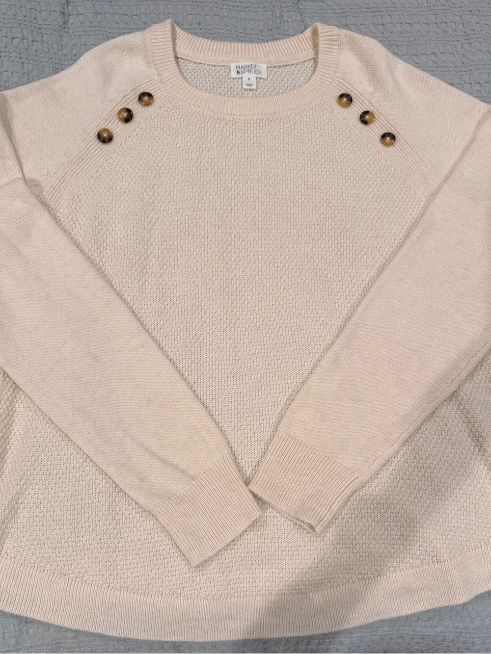 Market & Spruce Cream Crewneck Sweater with Shoulder Buttons